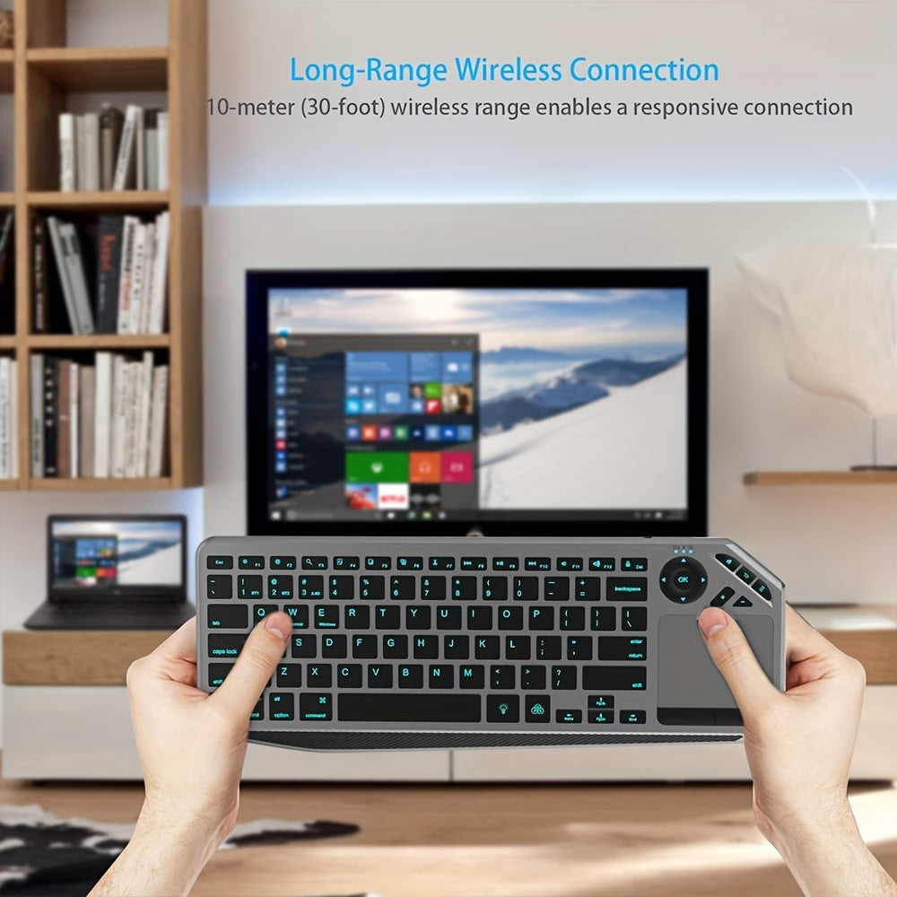 JOMAA Wireless 2.4G Wireless Keyboard Backlit Rechargeable Keyboard Touchpad Keyboard For TV  PC MAC