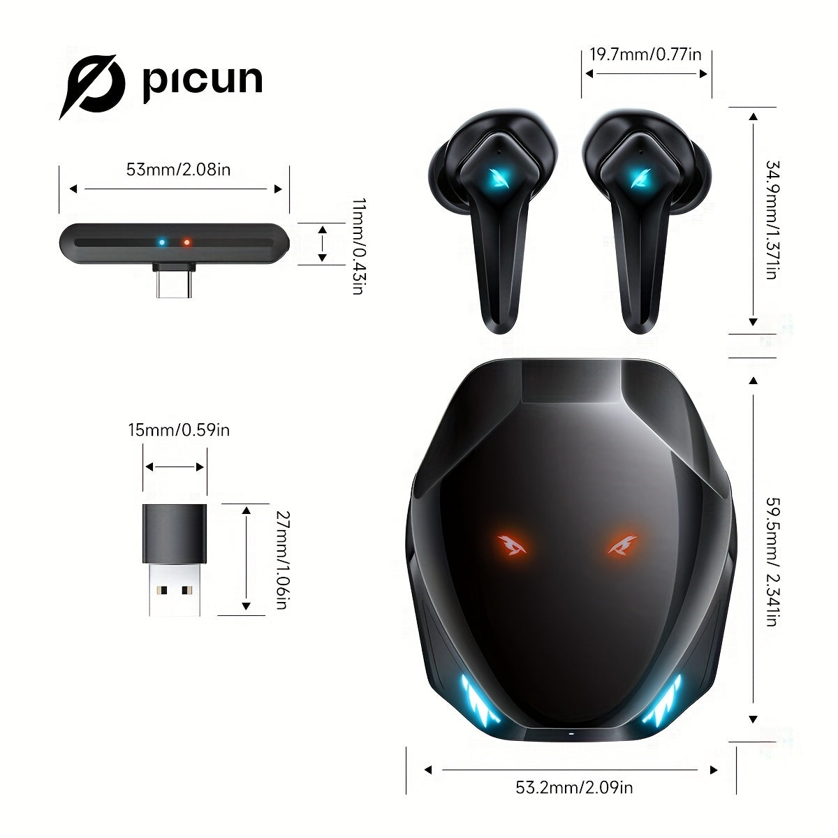 Wireless Gaming Earbuds, 15ms Low Latency With 2.4Ghz Dongle, Wireless 5.3, 3D Stereo Sound, IPX4 Wireless Earbuds With Noise Cancelling Mic For PC, PS5, PS4, VR