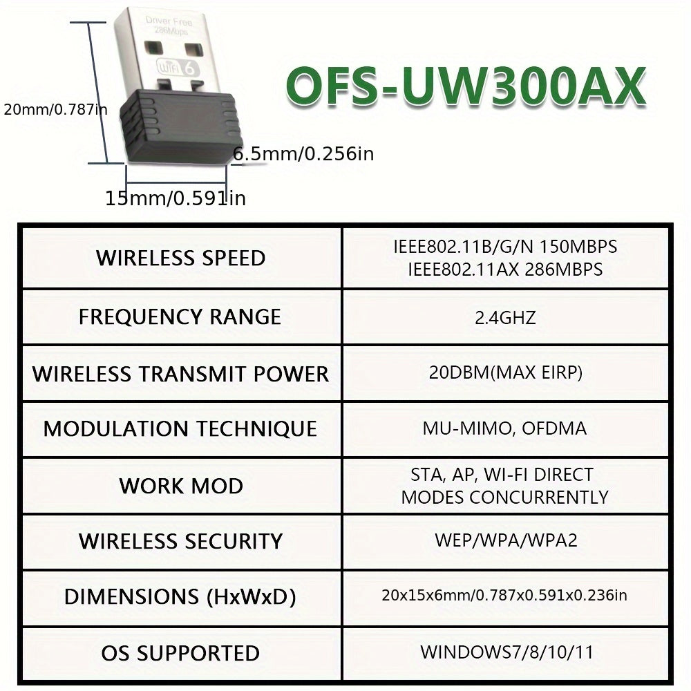 OPTFOCUS Wifi6 2.4G 300mbps USB Wifi Adapter For PC Adaptador Wifi 6e Dongle Usb Mini Wireless Wi Fi Receiver Para PC
