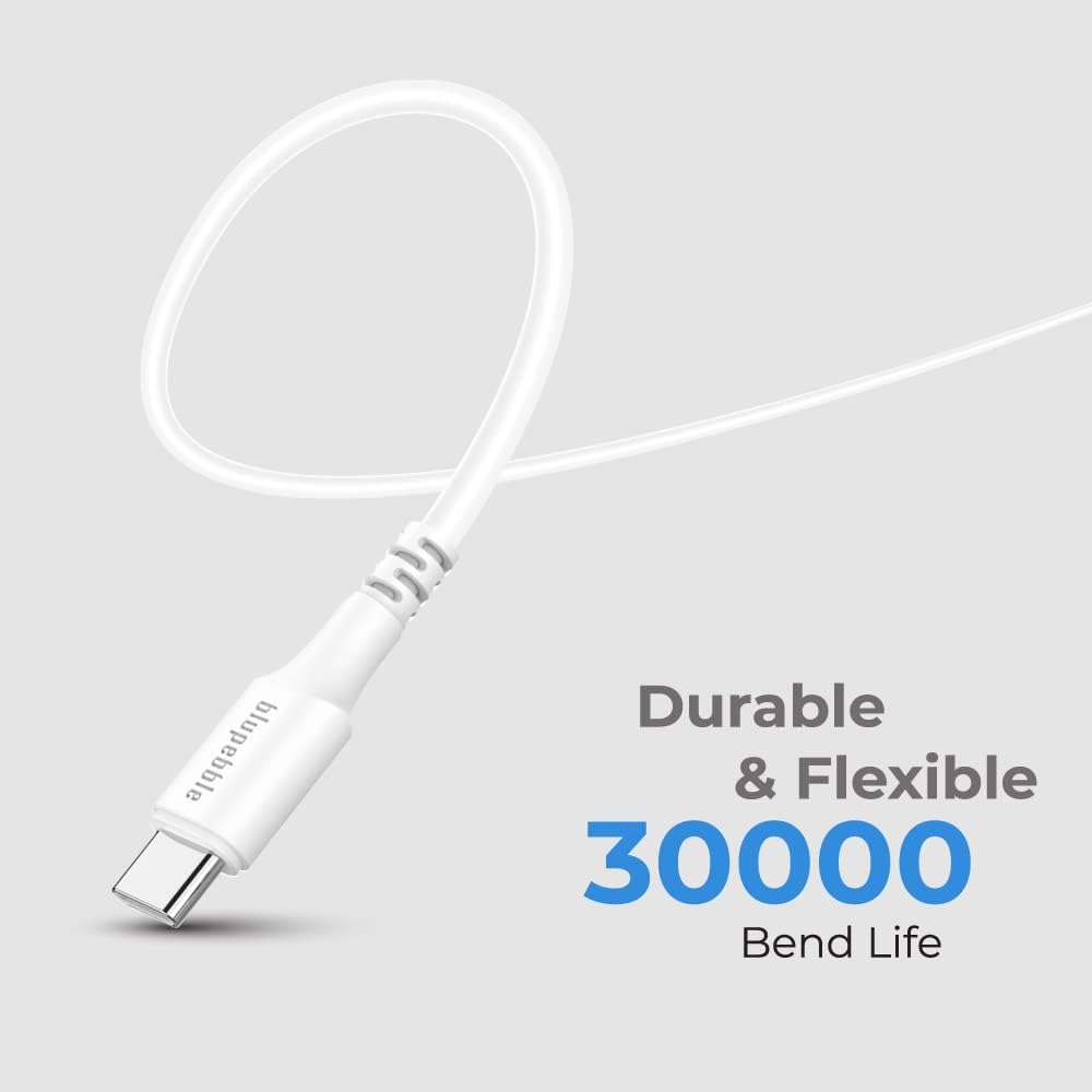 Blupebble PowerFlow USB-C to USB-C Fast Charging Cable, 60W Power Delivery PD Charging for Apple MacBook,iPad Pro 2020,Samsung Galaxy S22 Ultra,S22 Plus,S22,S21,Pixel 6 Pro and More (3.9ft, White)