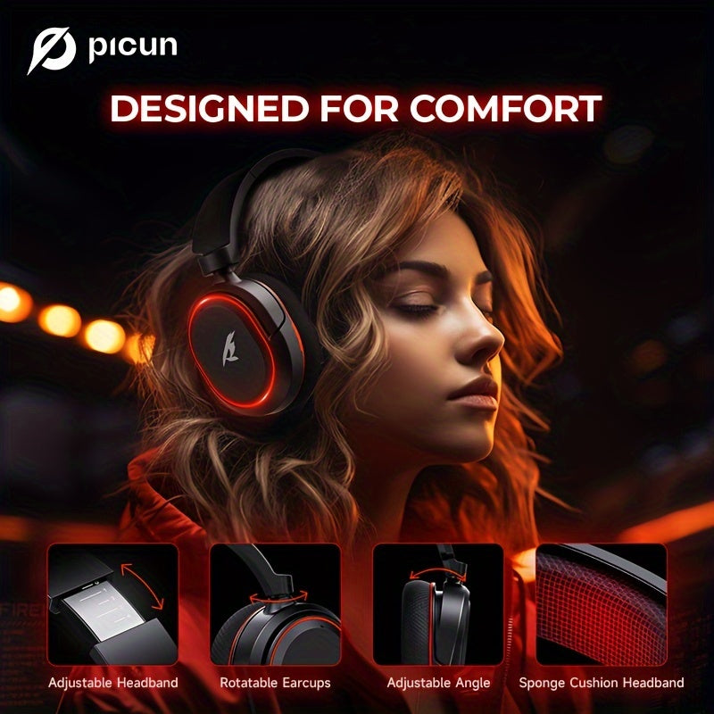 KOFIRE UG-08 Wireless Gaming Headset, 7.1 Surround Sound,100H Playtime, 2.4Ghz Dongle & Wireless 5.3, Gaming Headphones With Retractable ENC Mic, RGB Light, Ergonomic Design For PS5 PS4 PC