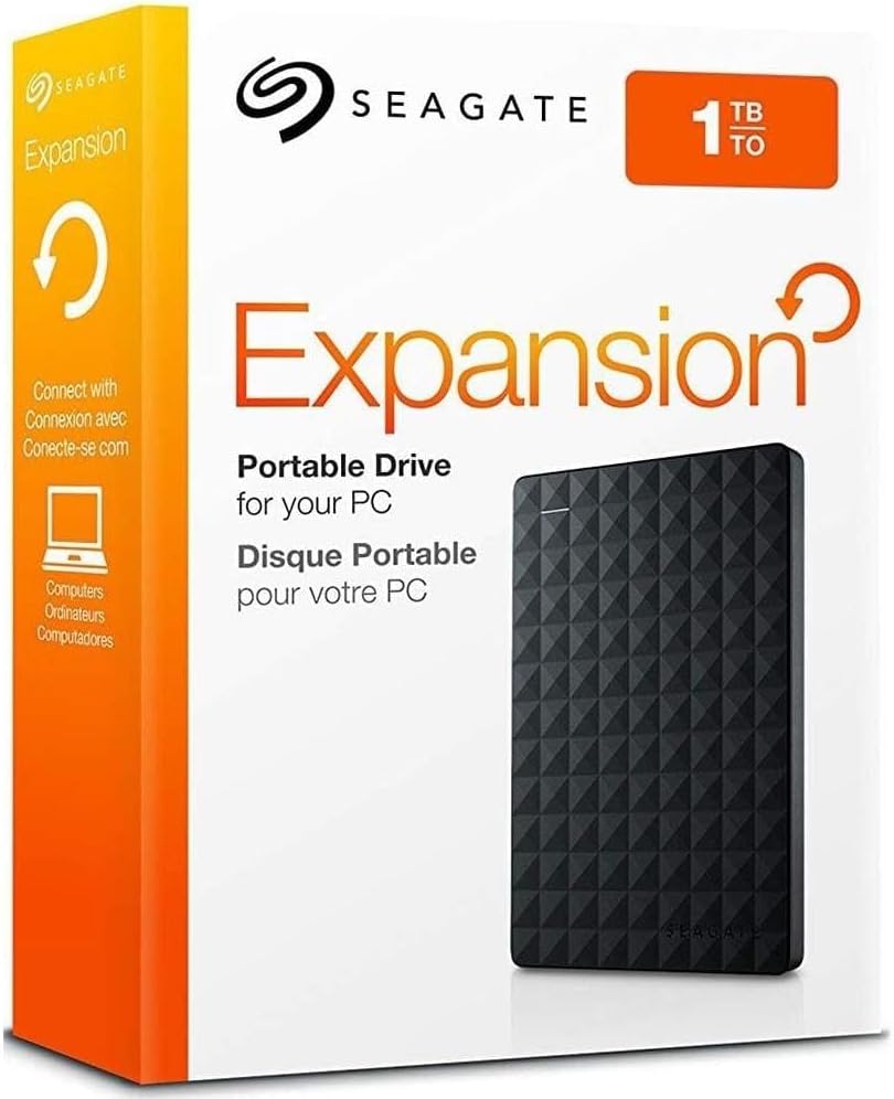 Seagate Expansion, 1 TB, External Hard Drive HDD, 2.5 Inch, USB 3.0, PC & Notebook, 2 Years Rescue Services STKM1000400, Black