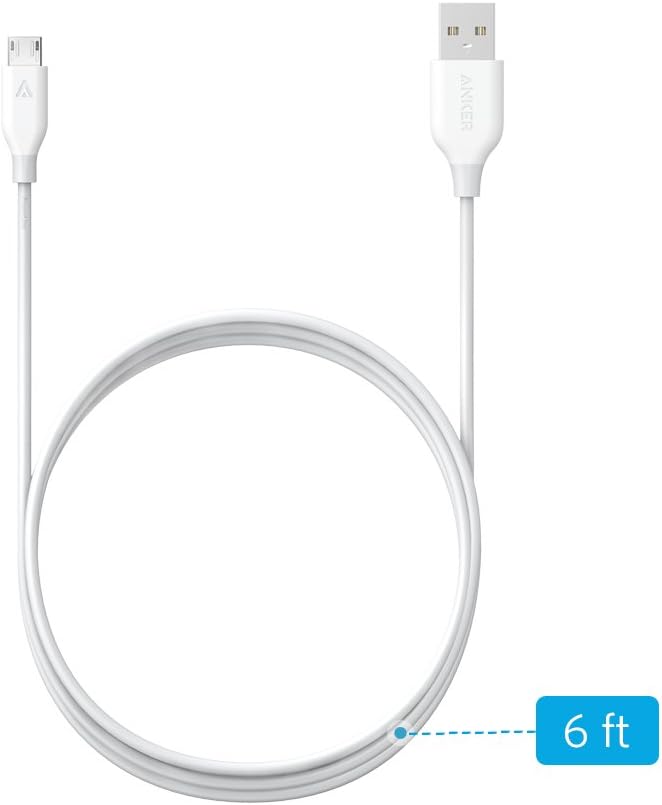 Anker PowerLine Micro USB (6ft) - Fast and Durable Charging Cable, with Aramid Fiber and 10,000+ Bend Lifespan for Samsung, Nexus, LG, Motorola, Android Smartphones and More (White)