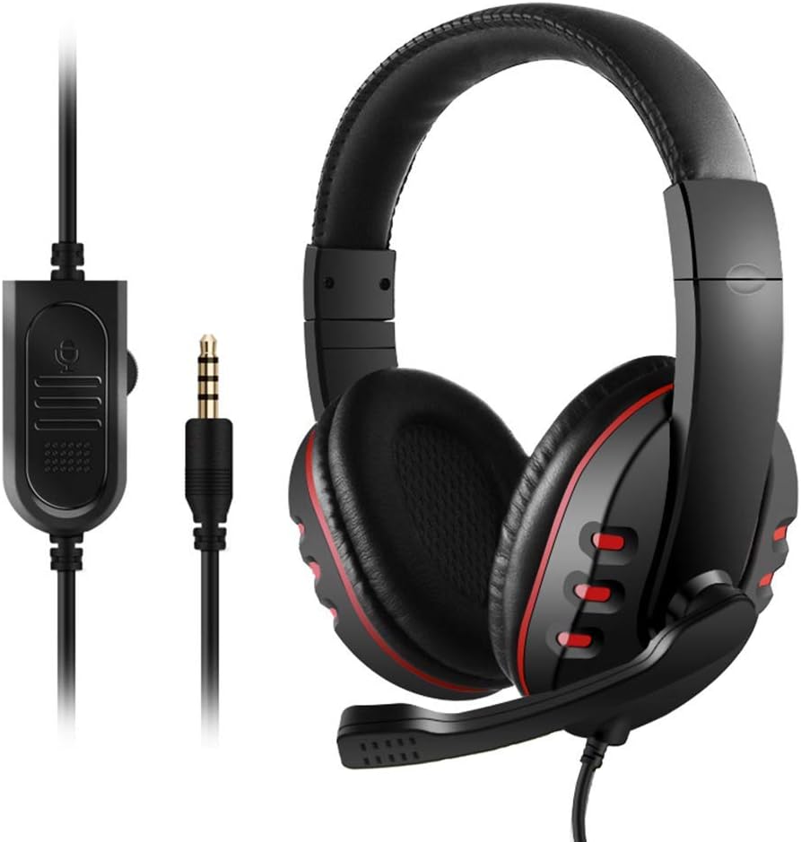 eWINNER 3.5mm Wired Gaming Headphones Over Ear Game Headset Noise Canceling Earphone with Microphone Volume Control for PC Laptop PS4 Smart Phone (Black/Red)