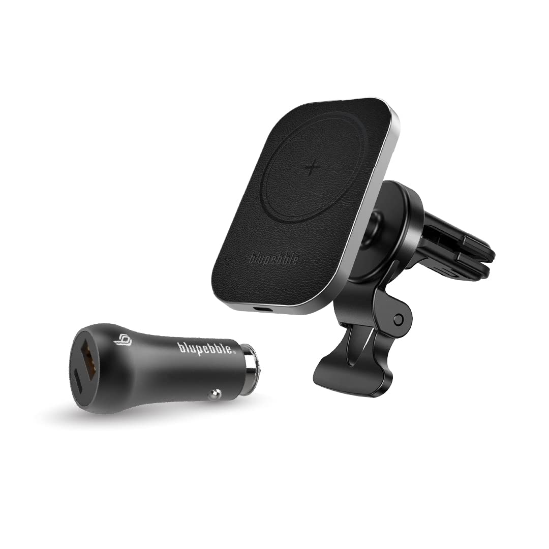 Blupebble NaviMag Wireless Charging Magnetic Car Phone Mount Holder, Compatible with iPhone 14, 13, 12, Pro, Max, Mini, Galaxy S22, Ultra, Plus and More (Cable and Charger Included)