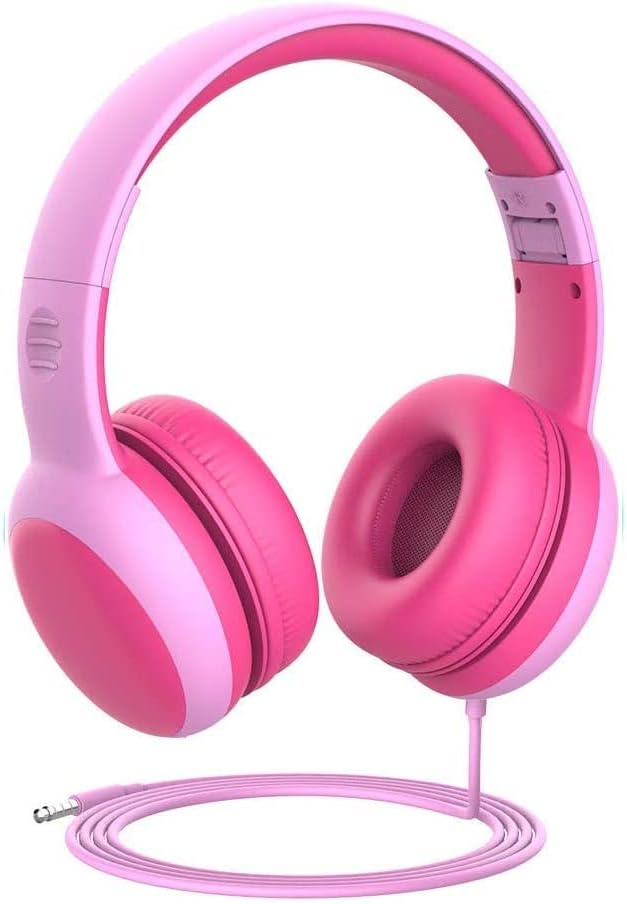 Kids Headphones with Limited Volume, Children's Headphone Over Ear, Toddler Headphones for Boys and Girls, Wired Headset Earphones for Children (Pink)