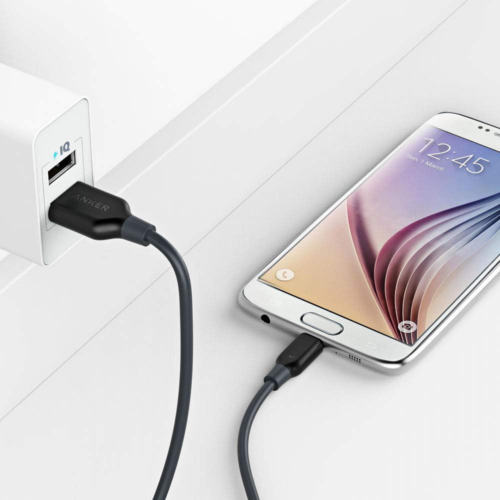 Anker PowerLine Micro USB (182.8 cm) - Fast and Durable Charging Cable, with Aramid Fiber and 10, 000+ Bend Lifespan for Samsung, Nexus, LG, Motorola, Android Smartphones and More (Black)