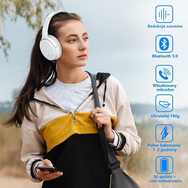 Srhythm NC35 Noise Cancelling Headphones Wireless Bluetooth 5.3, Fast Charge Over-Ear Lightweight Headset with Microphones,Mega Bass 50+ Hours’ Playtime