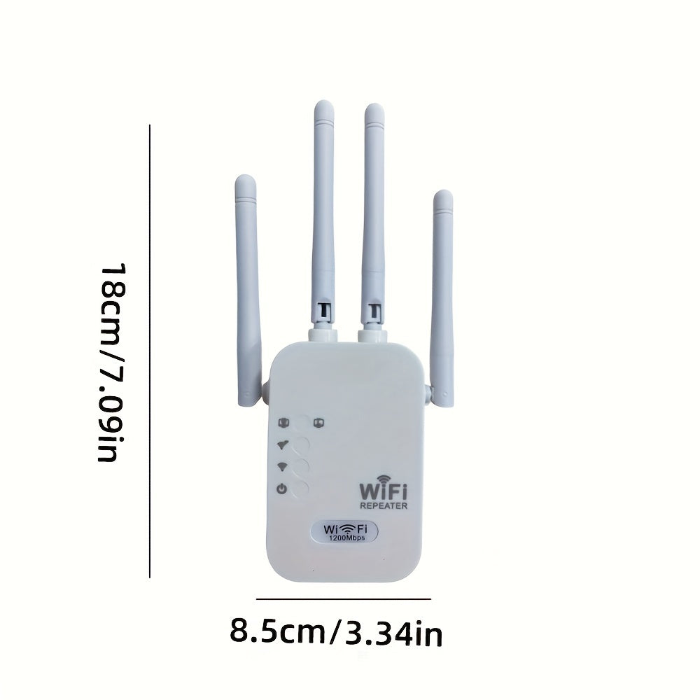 EU Plug,WiFi Extender, WiFi Booster 6X Stronger 1200Mbps WiFi 2.4&5GHz Dual Band(9000sq.ft), WiFi Signal Strong Penetrability 35 Devices 4 Modes 1-Tap Setup, 4 Antennas 360° Full Coverage, Supports Ethernet Port