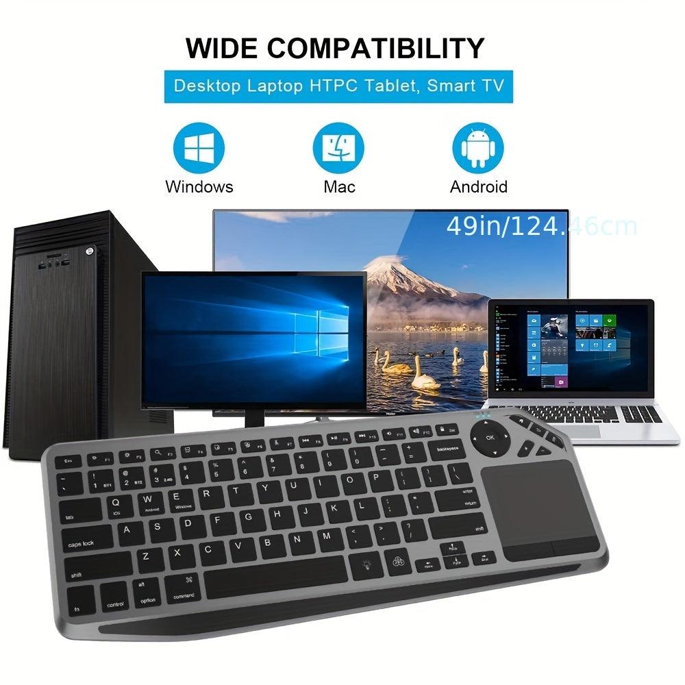 JOMAA Wireless 2.4G Wireless Keyboard Backlit Rechargeable Keyboard Touchpad Keyboard For TV  PC MAC