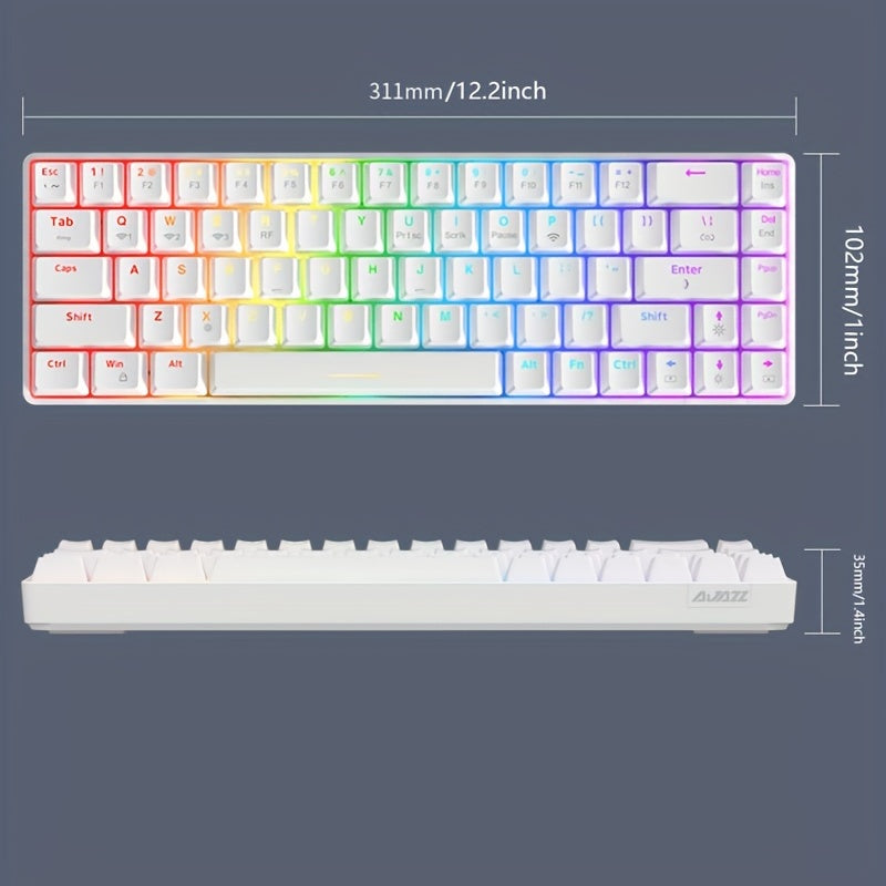 Ajazz K685T Wireless Mechanical Keyboard, BT/2.4G/Wired Multi-Mode, RGB Backlight, N-Key Rollover 68 Keys, Pluggable Switch, For Multi-Device Connection