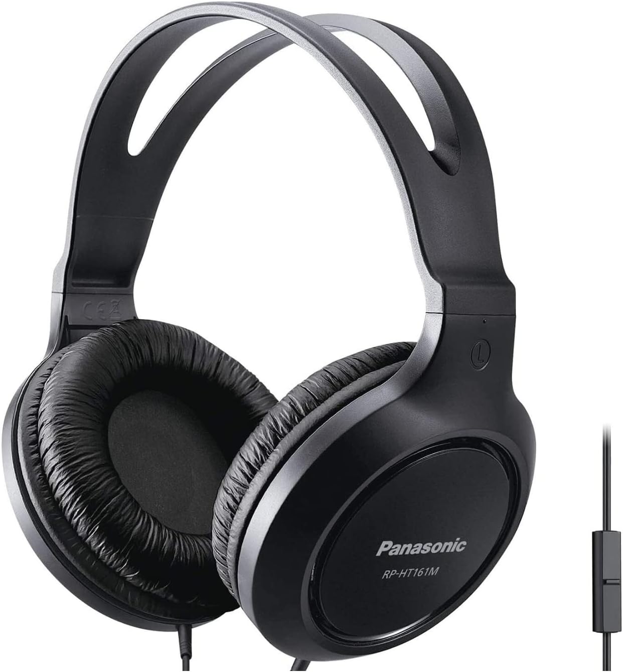 Panasonic Lightweight Over The Ear Wired Headphones with Microphone, Sound and XBS for Extra Bass, Long Cord, 3.5mm Jack for Phones and Laptops – RP-HT161M (Black)