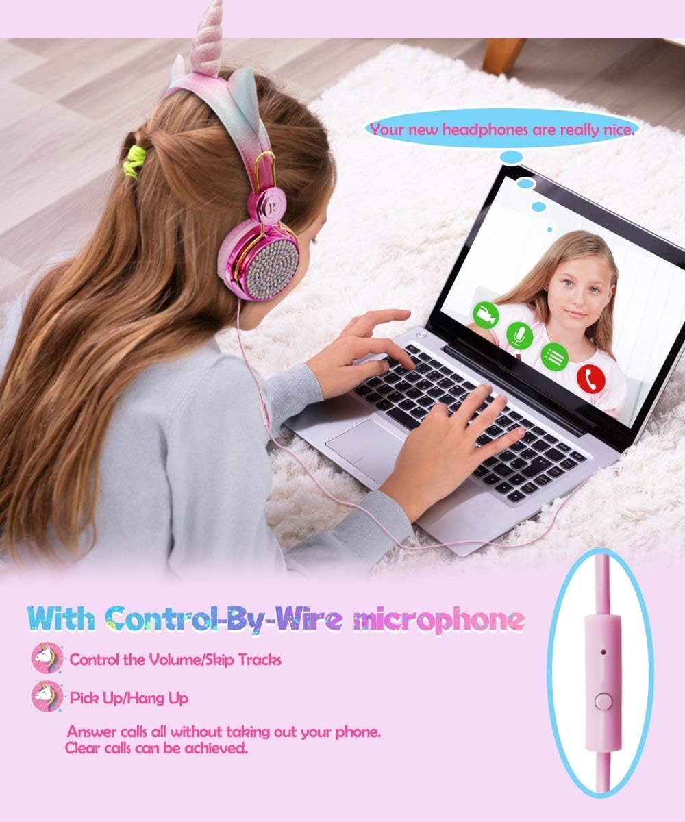 Unicorns Kids Wireless Headphones, Childrens Bluetooth Headphones with Mic, 85dB Volume Limited, HD Stereo On/Over Ear Headsets, Foldable Over-Ear Headphones for Kids/School/Travel, Unicorns Gifts