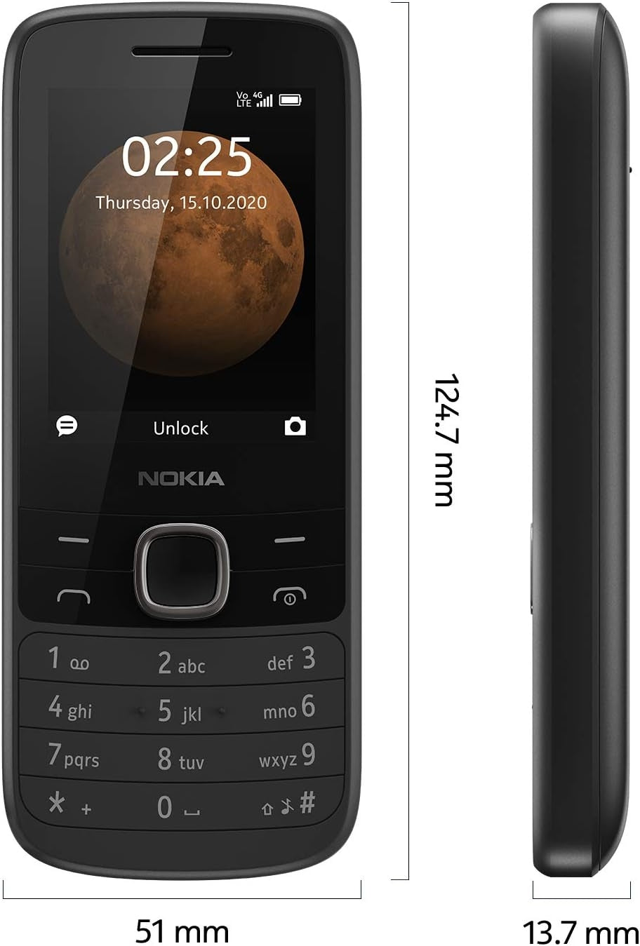 Nokia 225 Feature Phone, 4G, Dual SIM, 64MB RAM-Black