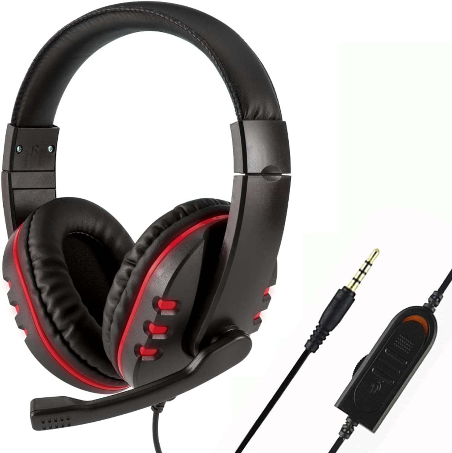 DAYONG Gaming Headset,3.5mm Wired Over-Head Stereo Headband Noise Isolating Over Ear Headphone,Game Headset with Microphone Volume Control,Compatible with Laptop,PS4 (Black/Red)