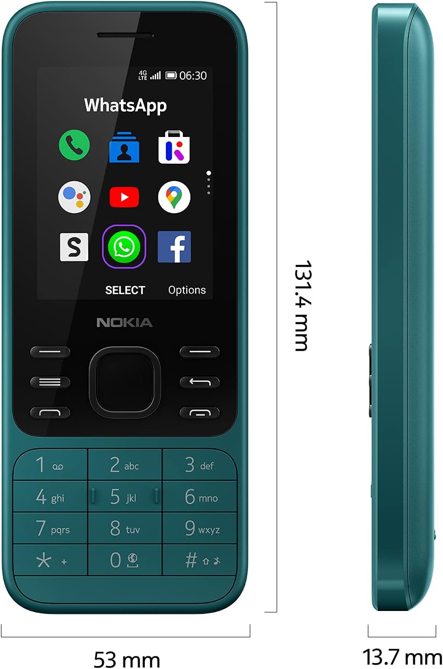 Nokia 6300 4G Unlocked Dual Sim WiFi Hotspot Social Apps Google Maps and Assistant Phone (Cyan Green)