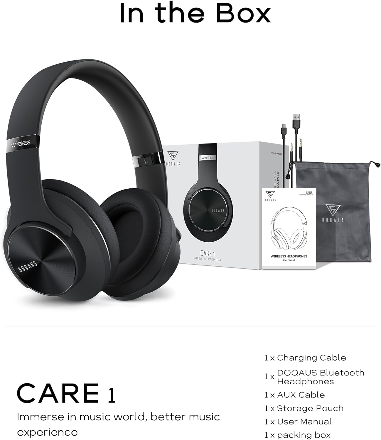 DOQAUS Bluetooth Headphones Over Ear, 52 Hrs Playtime, Wireless Headphones with 3 EQ Modes, Foldable Hi-Fi Stereo Bass Headphones, Soft Over Ear Headphones, Wired Mode, Built-in Mic for Phone/PC(Grey