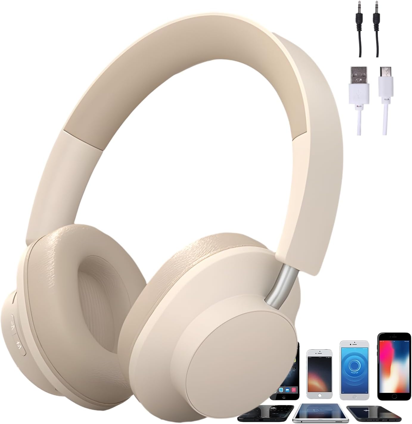 qooarker Over Ear Headphones with Mic, 50 Hours Play Time Wireless Bluetooth Headphones with Deep Bass, Stretchable Headphones with HiFi Audio for Music