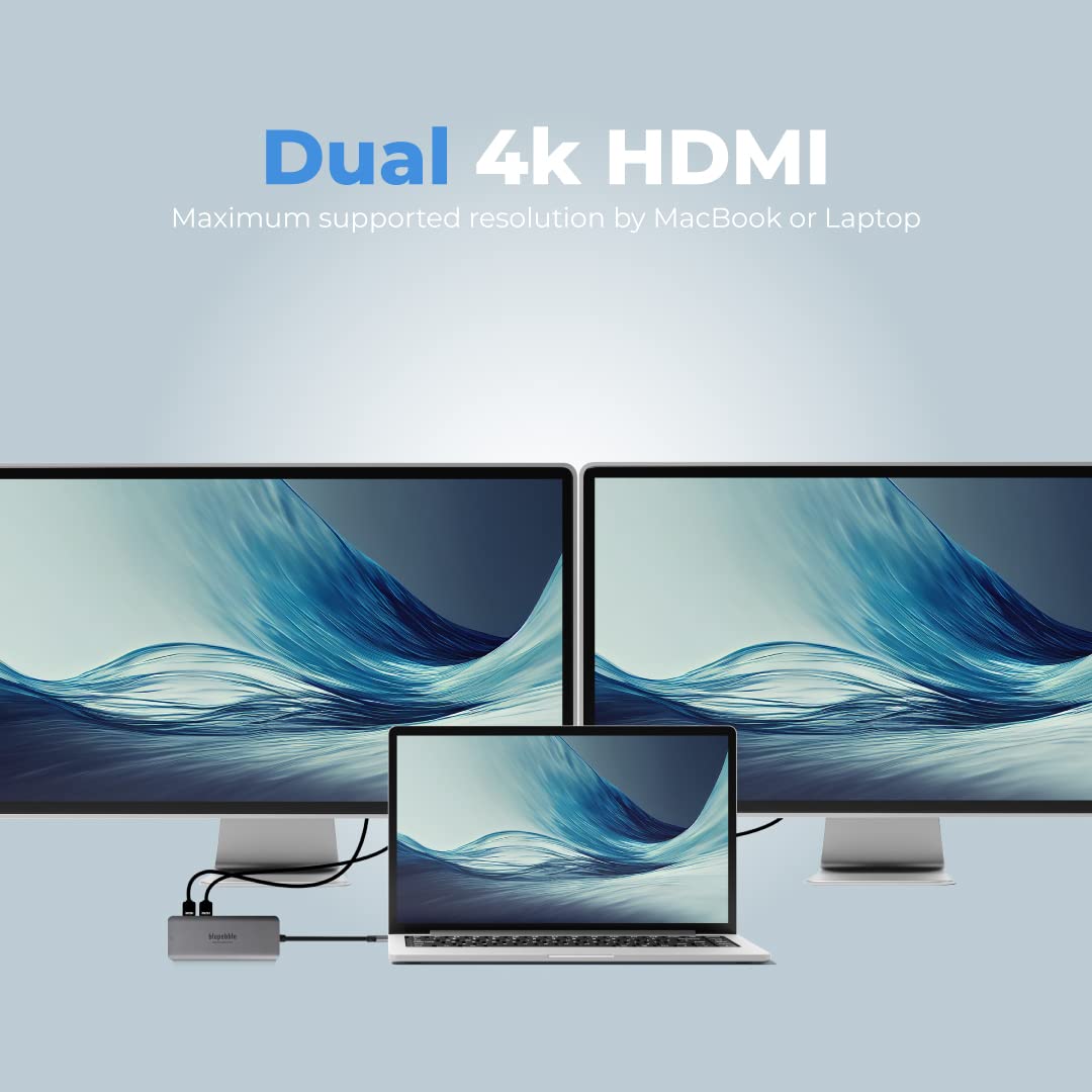 Blupebble 9-in-1 USB C Hub 4K@60Hz Dual HDMI USB C Hub with Dual HDMI, PD Charging, 2 USB3.0, 1 USB2.0, SD/TF Card Reader, RJ45 Ethernet for MacBook Pro/Air, Dell, HP, and More