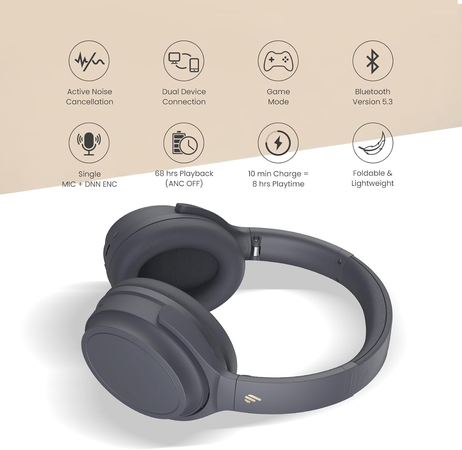 Edifier WH700NB Wireless Active Noise Cancellation Over-Ear Headphones, Bluetooth 5.3 Foldable Lightweight Headset, Dual Device Connection, 68-Hour Battery Life, for Travel, Home Office - Black