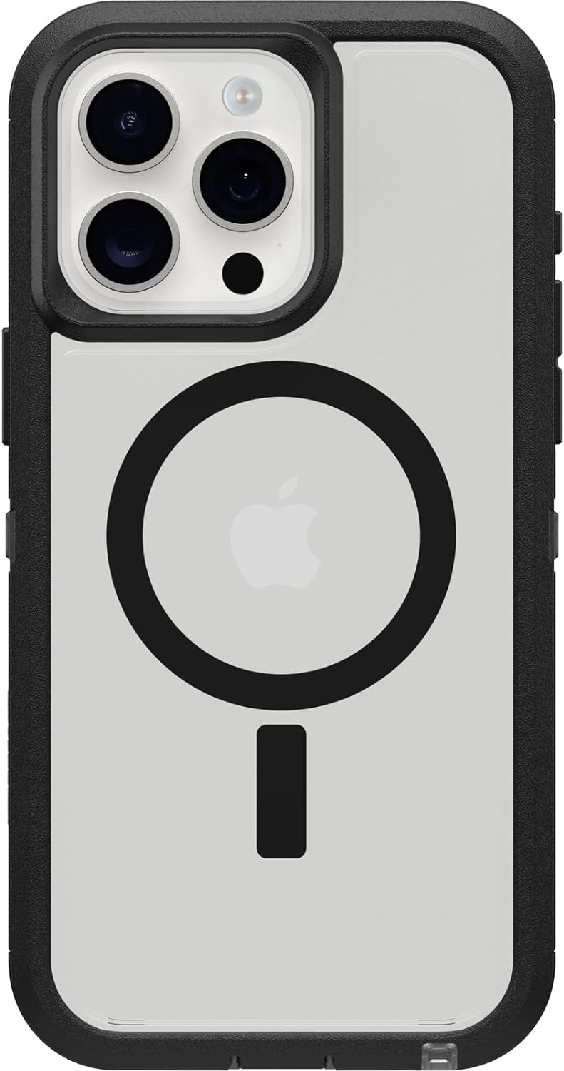 OtterBox Defender XT Case for iPhone 15 Pro Max with MagSafe, Shockproof, Drop proof, Ultra-Rugged, Protective Case, 5x Tested to Military Standard, Clear/Black