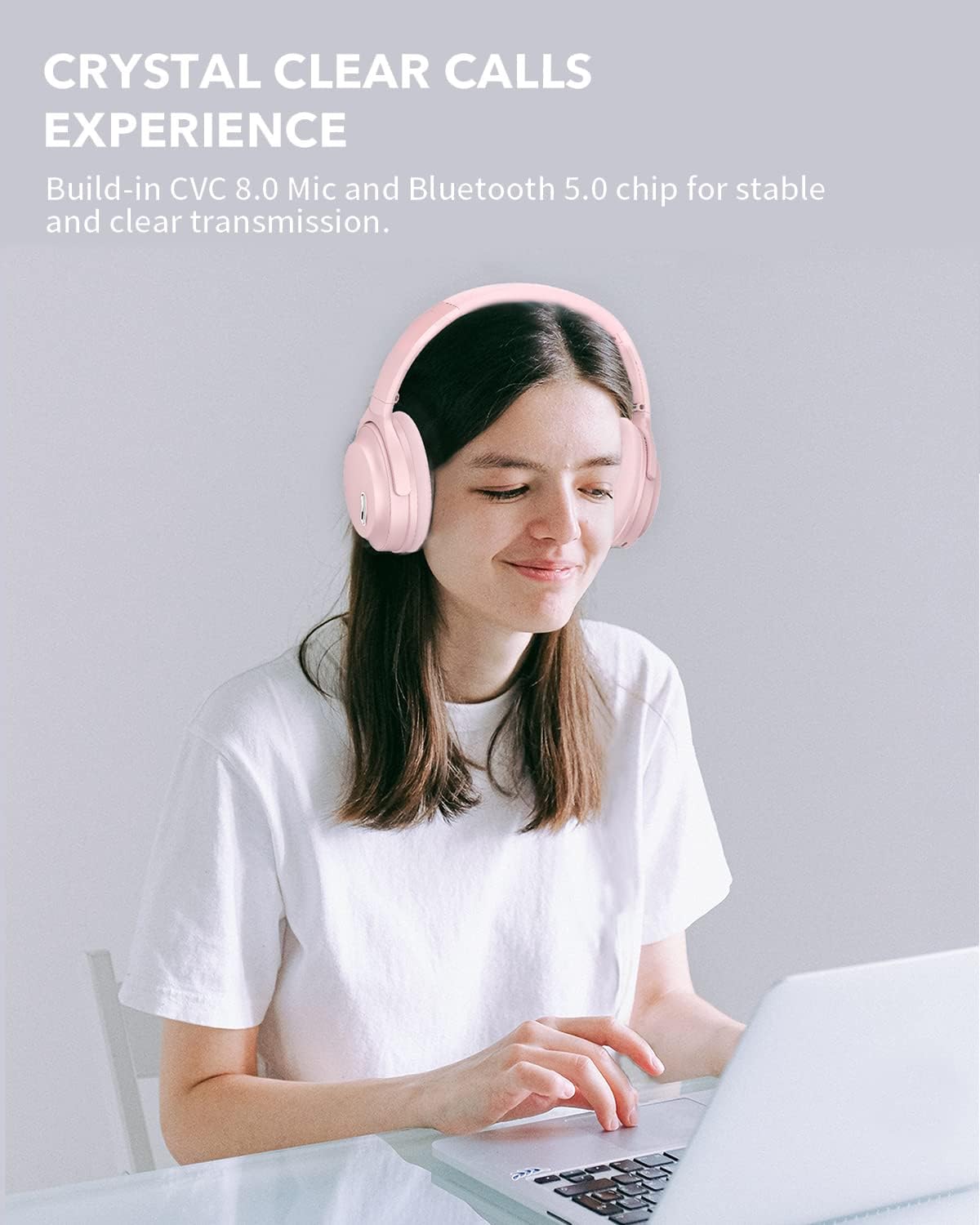 HROEENOI Active Noise Cancelling Wireless Bluetooth Over-Ear Headphones, Memory Foam Ear Cups, Quick Charge for 40H Playtime, Ideal for Travel, Home Office, Gym Workouts Sliver