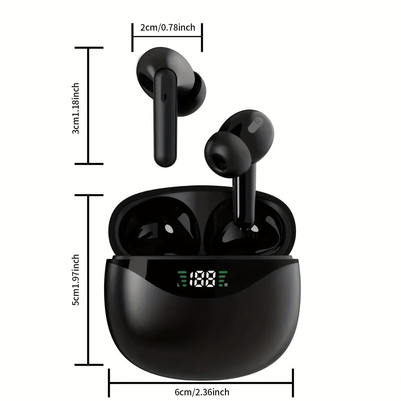 Wireless Earbuds, V5.1  Headphones 30+H Playtime With LED Digital Display Charging Case, IPX7 Waterproof Earphones With Mic For Sports Workout Compatible For IPhone/Android/Pods (Black)
