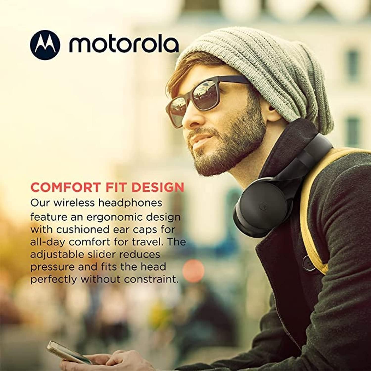 Motorola Bluetooth Wireless Headphones With Microphone, Moto Xt500+ Over-Ear Headphones In-Line Control For Calls - Foldable Head Phones, Adjustable Headband, Clear Sound - Black