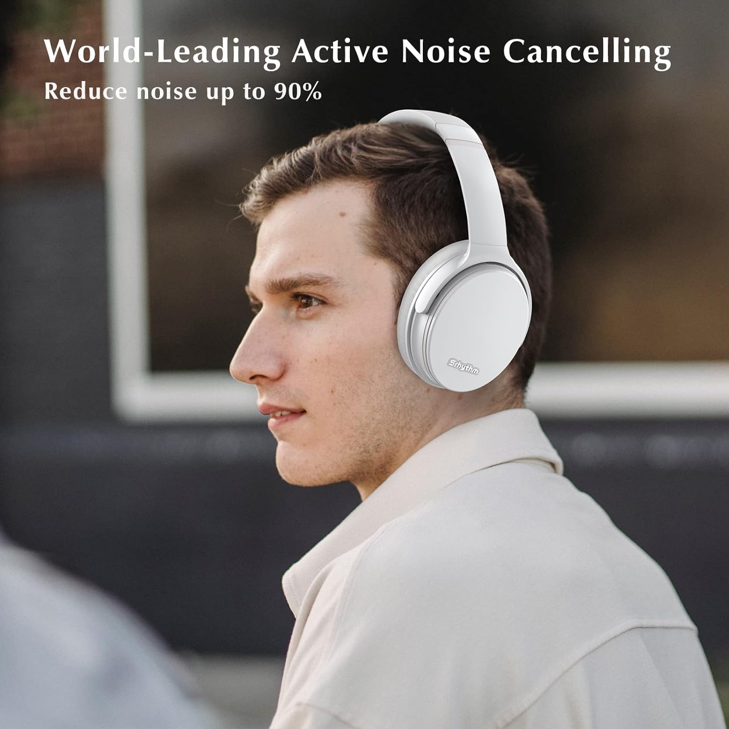 Srhythm NC35 Noise Cancelling Headphones Wireless Bluetooth 5.3, Fast Charge Over-Ear Lightweight Headset with Microphones,Mega Bass 50+ Hours’ Playtime