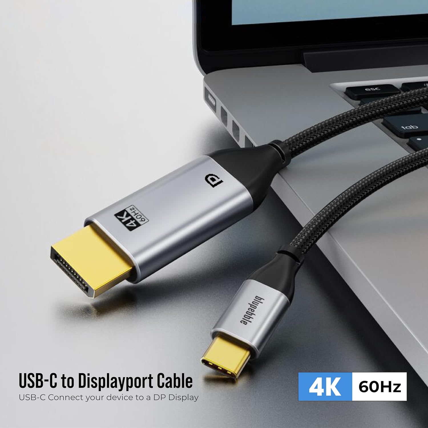 Blupebble 4K USB C to DisplayPort Cable Type C Thunderbolt 3/4 to DP Cable 4K@140HZ/120HZ, Compatible for iPhone 15 Series, Macbook Pro/Air, Galaxy S23/23+,iPad Pro/Air/Mini, Dell XPS - 3 Metre