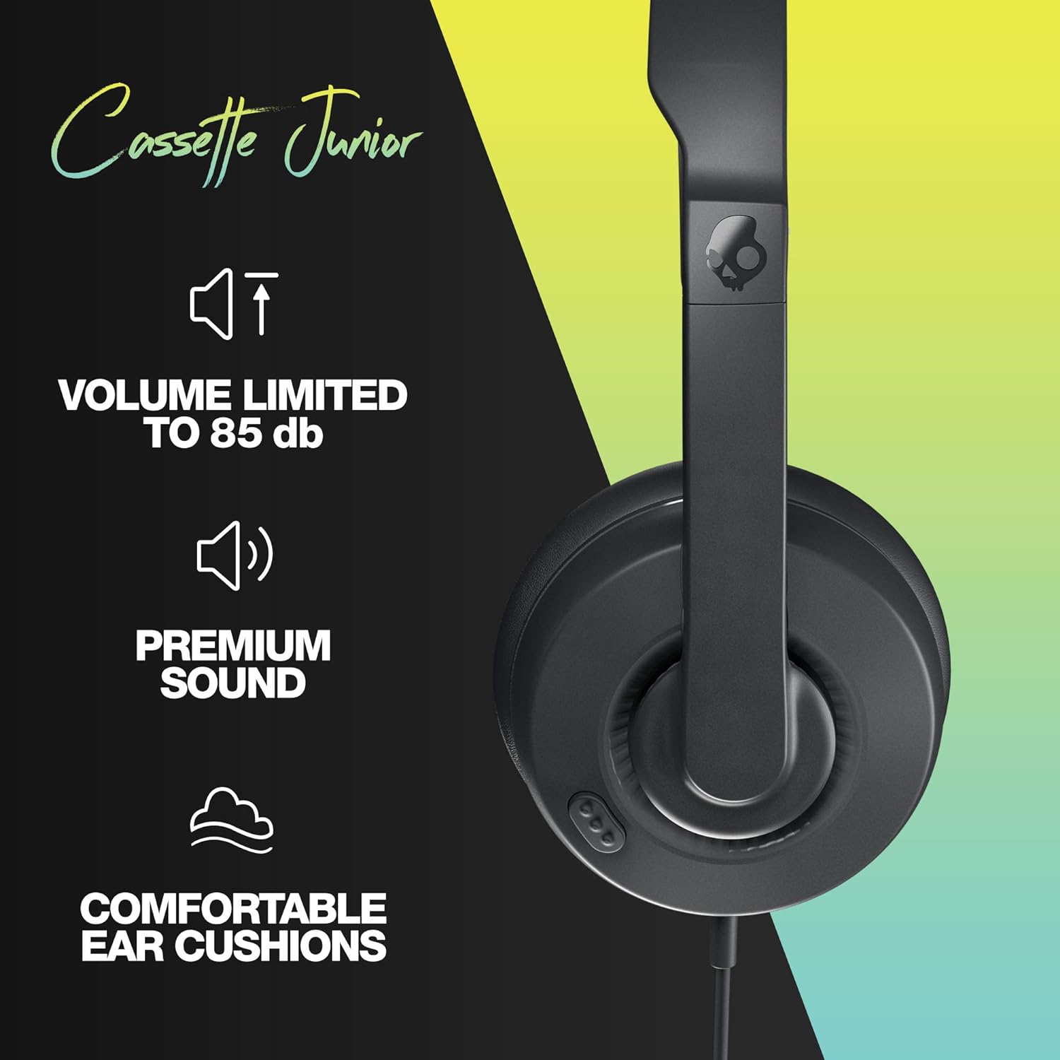 Skullcandy Cassette Junior Volume-Limiting Wired Over-Ear Headphone - Black