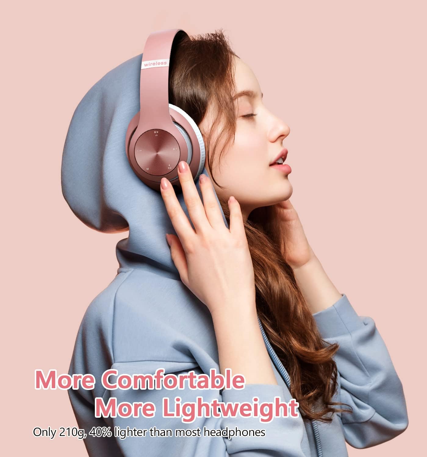 Bluetooth Headphones Over-Ear, 60 Hours Playtime Foldable Lightweight Wireless Headphones Hi-Fi Stereo On-Ear with 6 EQ Modes, Bass Adjustable Headset with Microphone, FM, SD/TF for Phone/PC/TV/Home