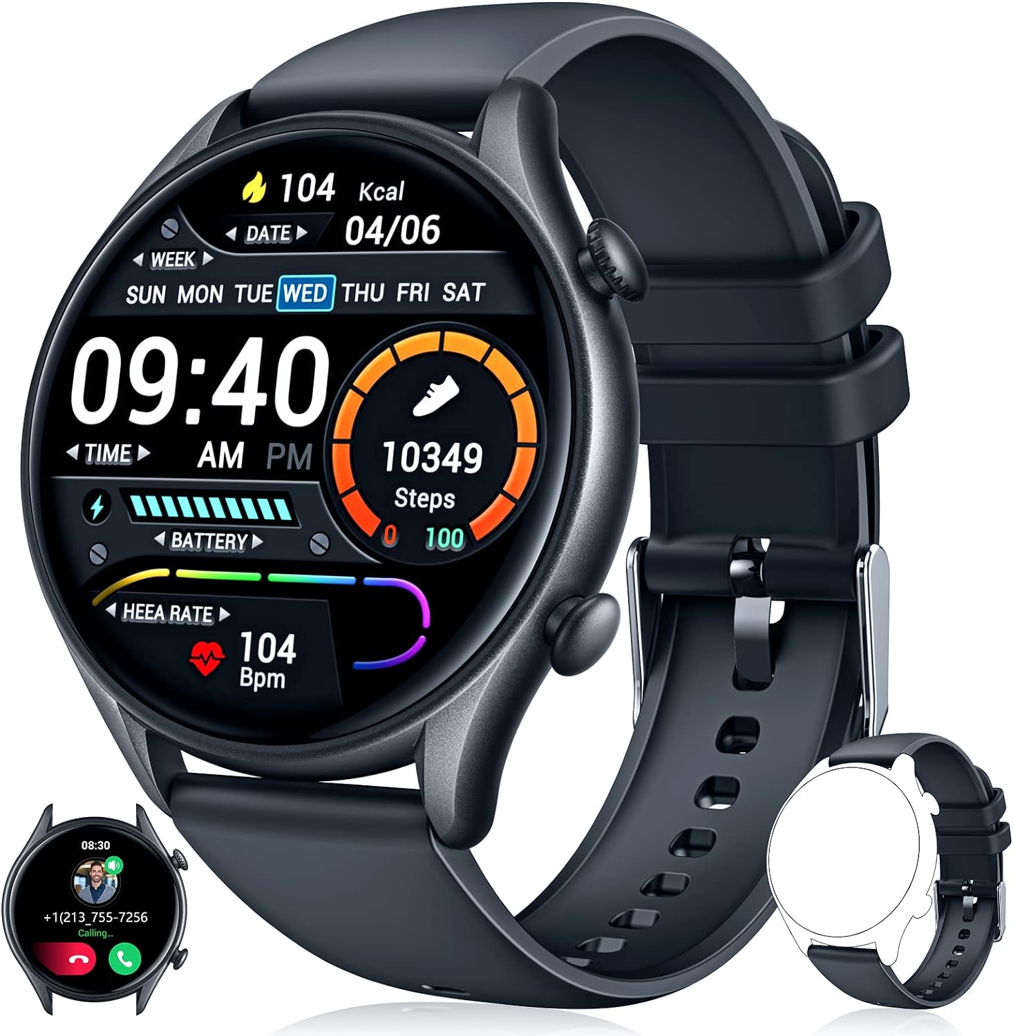 Smart Watch for Men Fitness Tracker: (Answer/Make Call) IP68 Waterproof Smartwatch for Android iOS Phone Sport Running Digital Watches with Heart Rate Blood Pressure Sleep Monitor Step Counter Round