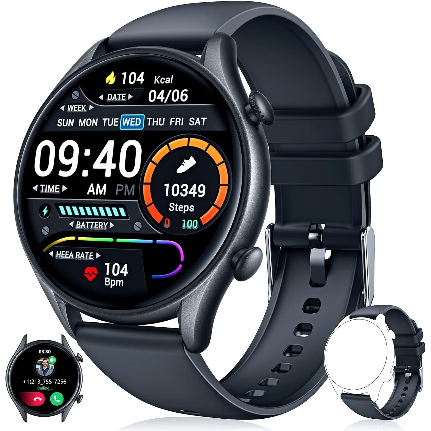 Smart Watch for Men Fitness Tracker: (Answer/Make Call) IP68 Waterproof Smartwatch for Android iOS Phone Sport Running Digital Watches with Heart Rate Blood Pressure Sleep Monitor Step Counter Round