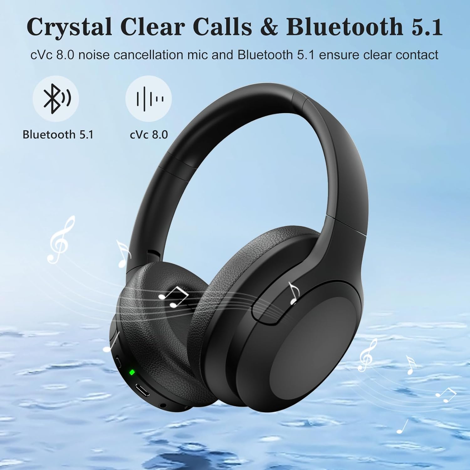 Headphones, Bluetooth 5.1 & Wireless Headphones, Active Noise Cancelling, Over 35 Hours Use, Noise Reduce 25dB, ANC Earphones, CVC 8.0 Mic for TV PC Cellphone, Hi-Fi Audio Sound, USB-C Fast Charging
