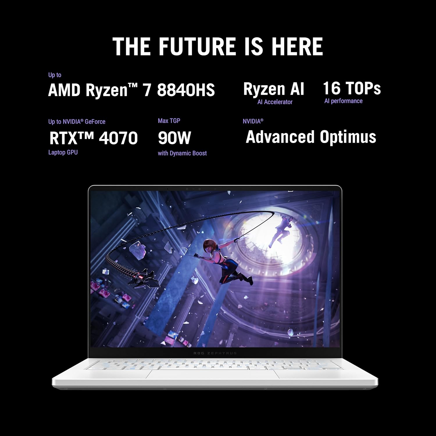 ROG Zephyrus G14 GA403UI-OLED7WPW Platinum White, Gaming Laptop, R7-7 8845HS 16GB 1TB PCIe 4.0 M.2 SSD, RTX 4070, 8GB VRAM, WIN11 Pro, 14 inch 3K 16:10 129Hz, Backlit-RGB-Eng-Arb-KB
