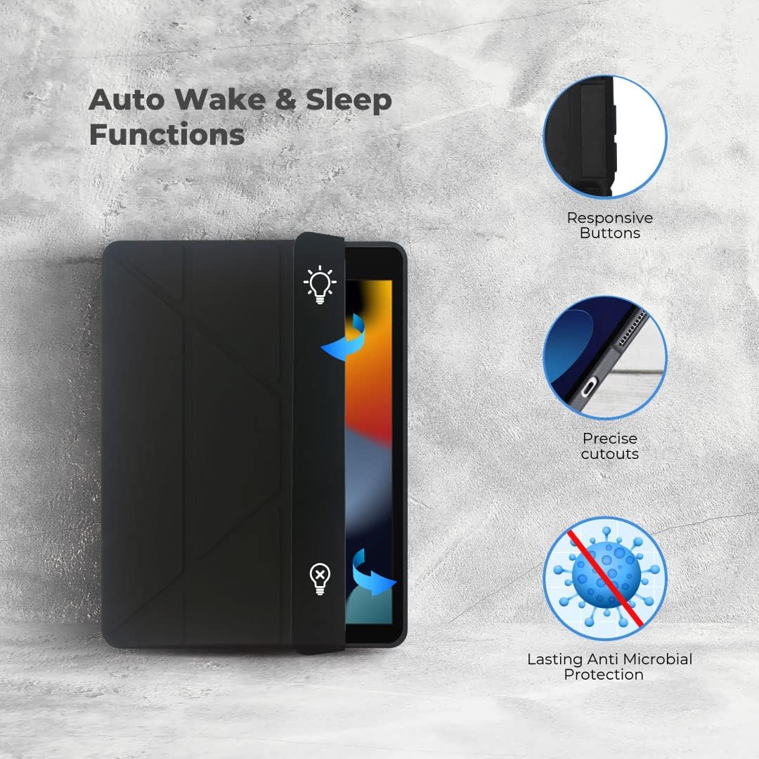 Blupebble Hybrid Folio with Pen Holder Transparent Back with Auto Sleep/Wake function Shockproof Slim Case Designed for iPad 10.2