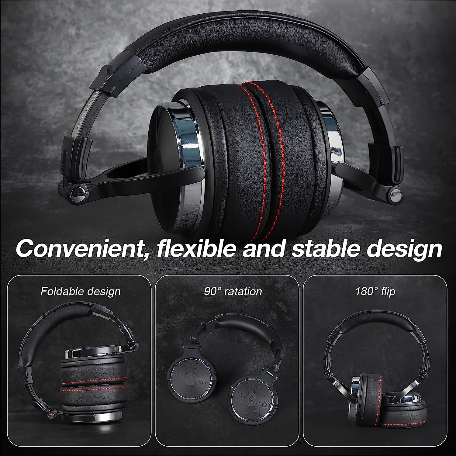 OneOdio Adapter-Free Over Ear Headphones for Studio Monitoring and Mixing, Sound Isolation, 90° Rotatable Housing with Top Protein Leather Earcups, 50mm Driver Unit, Wired Headsets with Mic (Pro-50)