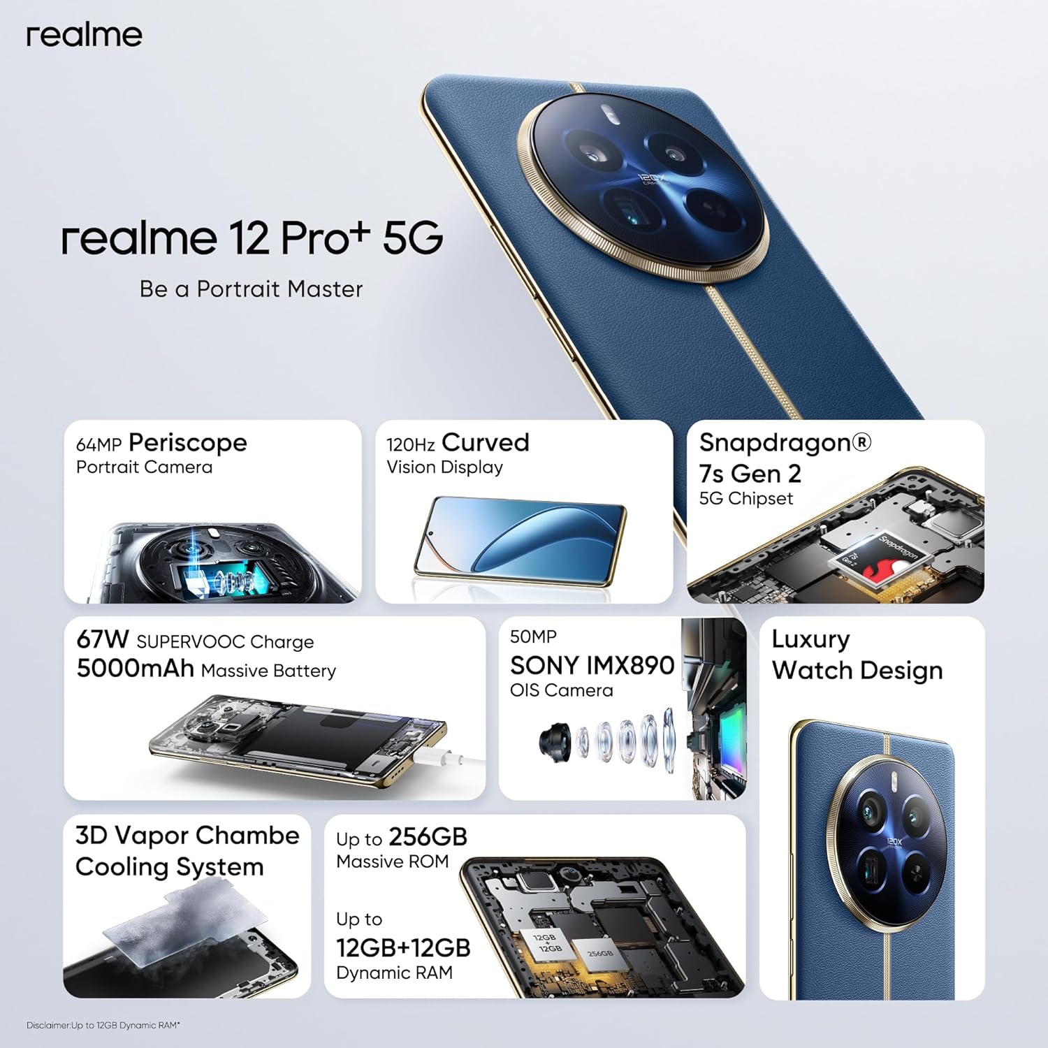 realme 12 Pro+ 5G Dual SIM 12GB RAM 512GB - Middle East Version (Submarine Blue)