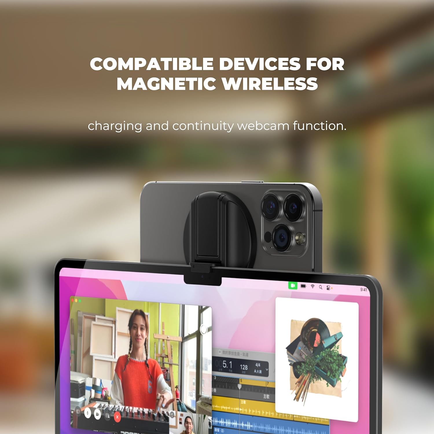 Blupebble Lucid Mag Grip Mag-Safe 15W Wireless Charge with stand and Webcam Mount Function