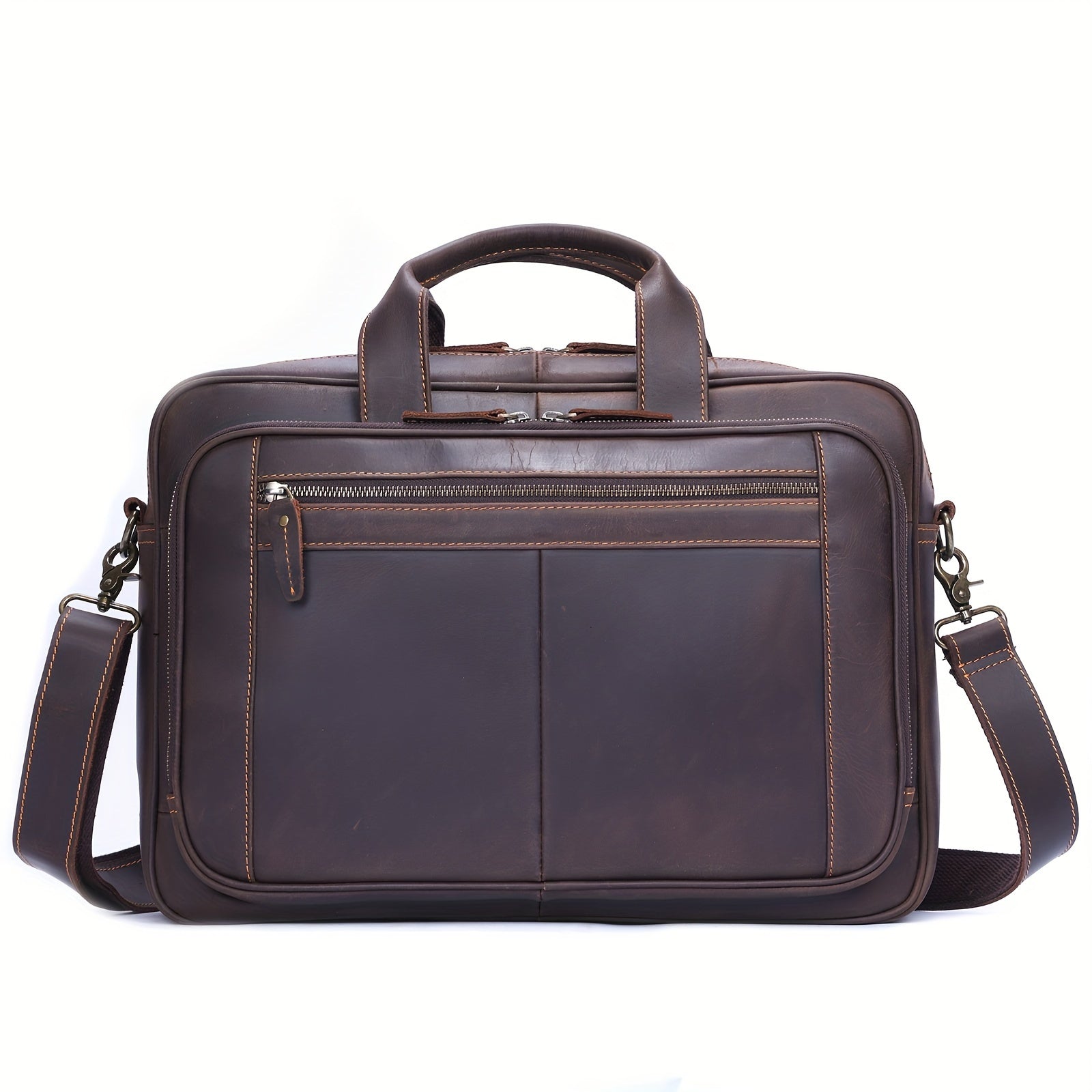 Vintage Men's Leather Business Travel Briefcase Fits 43.18 cm Laptop Messenger Bag Genuine Leather Briefcase Handbag Duffel Bags For Men, Ideal choice for Gifts , School bags, Valentines Gifts