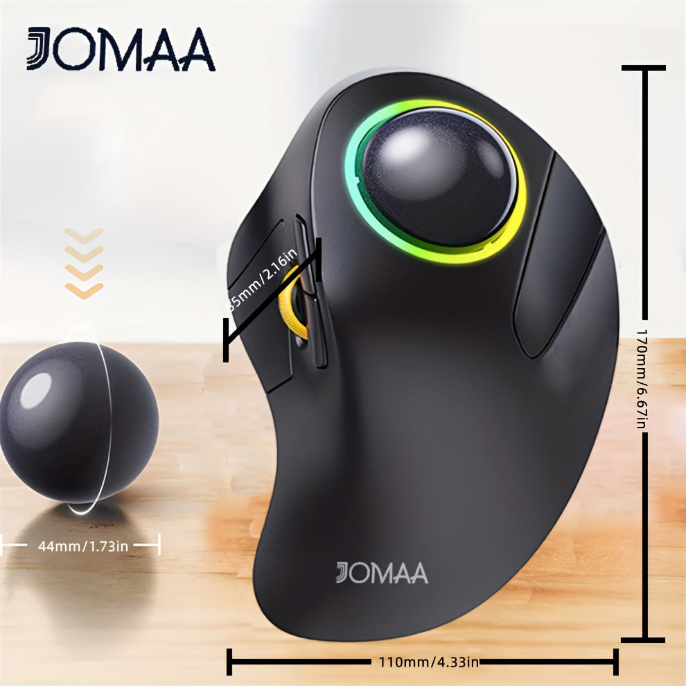 JOMAA  Wireless Bluetooth Trackball Mouse, Ergonomic RGB Ball Mouse Rechargeable Computer Laptop Mouse, 3 Device Connection And Index Control, Compatible With IPad,Mac,Windows