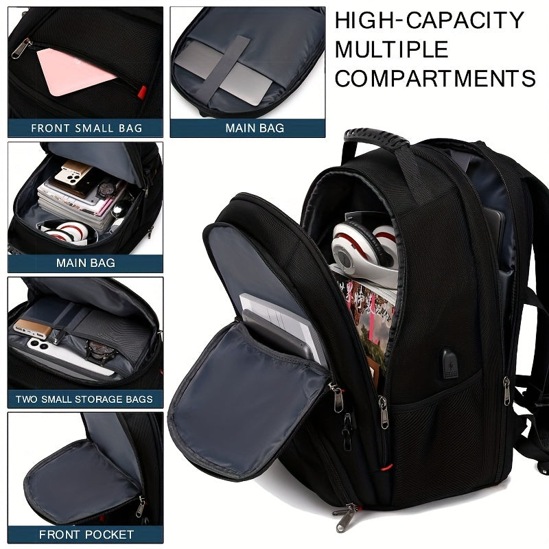 Business Waterproof Durable Backpack With USB Charging Port, Travel Backpack, Student Backpack, Computer Bag For 43.18 Cm Laptop