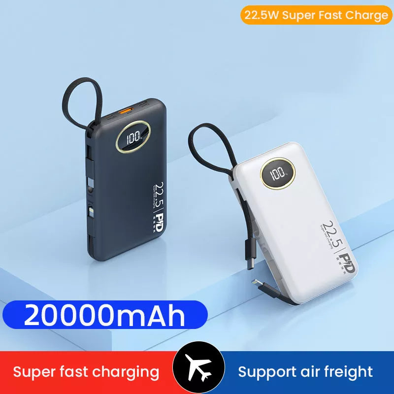 20000mAh Power Bank Portable Fast Charging Powerbank Built-In USB C Cable External Battery Charger For iPhone 14 Samsung Xiaomi