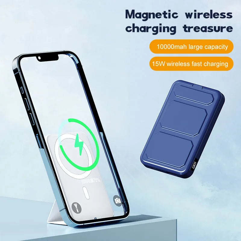 10000mAh Magnetic Power Bank With Foldable Stand Fast Wireless Charger 15W External Battery 22.5W PD For iPhone12 13 14  Xiaomi