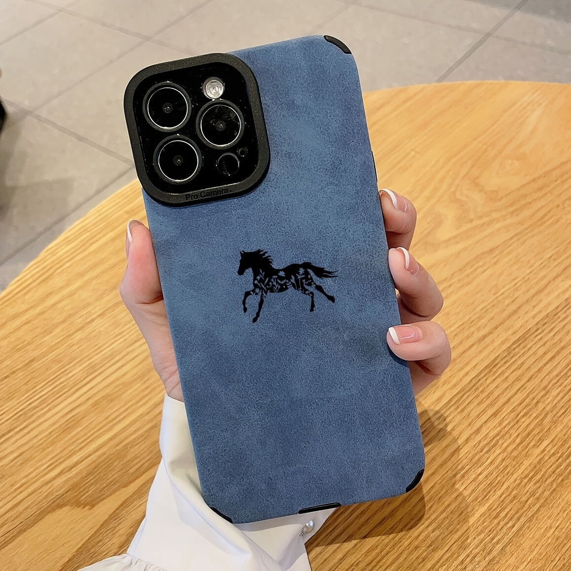 Blue Background Black Horse Graphic Printed Phone Case For IPhone 15 14 13 12 11 X XR XS 8 7 Mini Plus Pro Max SE, Gift For Easter Day, Christmas Halloween Deco/gift For Girlfriend, Boyfriend, Friend Or Yourself