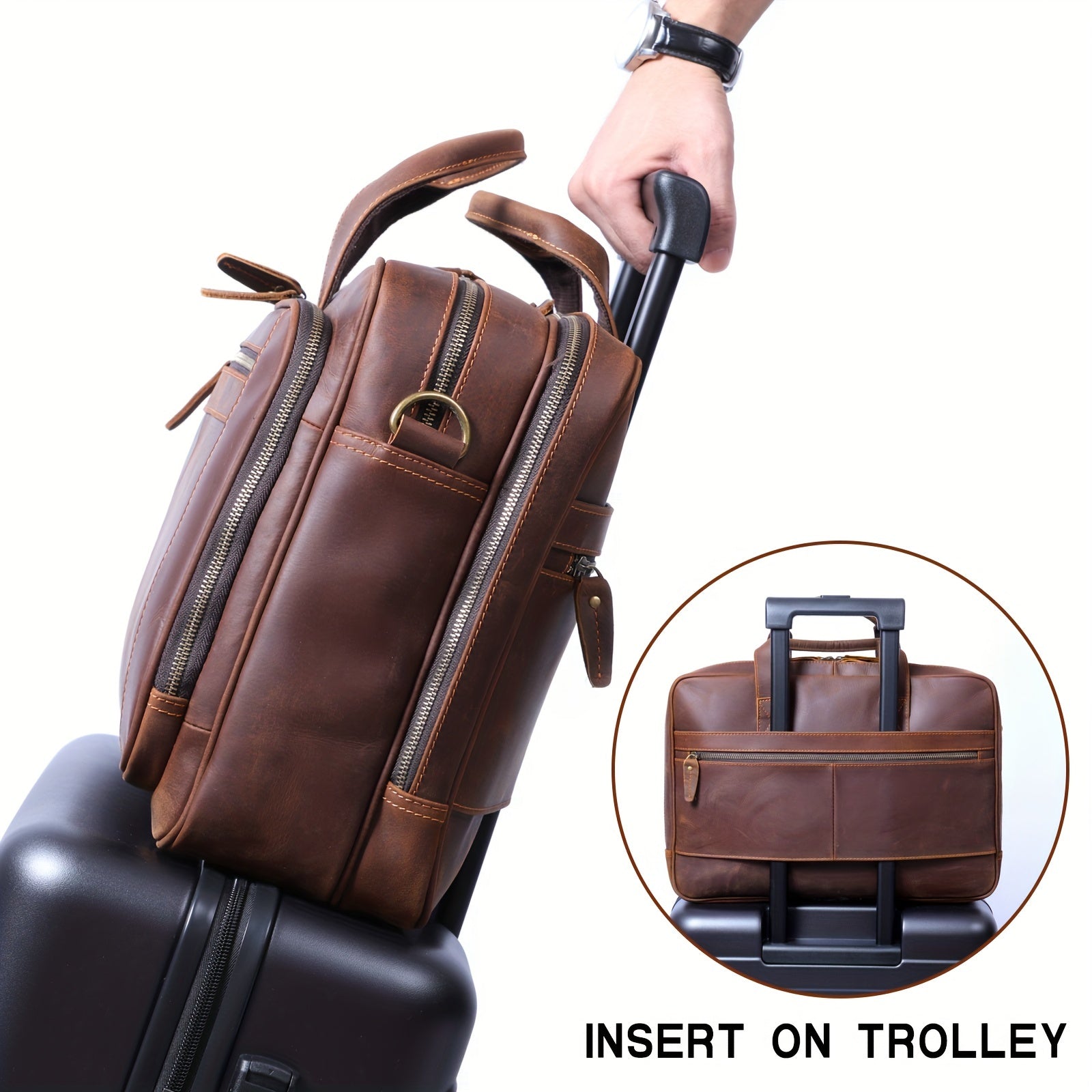 Vintage Men's Leather Business Travel Briefcase Fits 43.18 cm Laptop Messenger Bag Genuine Leather Briefcase Handbag Duffel Bags For Men, Ideal choice for Gifts , School bags, Valentines Gifts