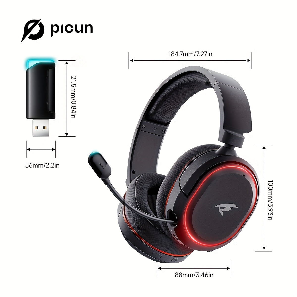 KOFIRE UG-08 Wireless Gaming Headset, 7.1 Surround Sound,100H Playtime, 2.4Ghz Dongle & Wireless 5.3, Gaming Headphones With Retractable ENC Mic, RGB Light, Ergonomic Design For PS5 PS4 PC