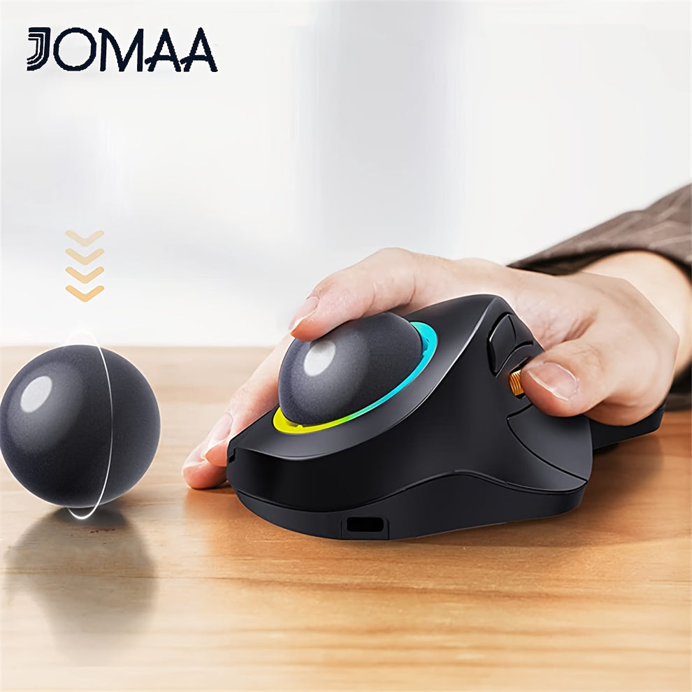 JOMAA  Wireless Bluetooth Trackball Mouse, Ergonomic RGB Ball Mouse Rechargeable Computer Laptop Mouse, 3 Device Connection And Index Control, Compatible With IPad,Mac,Windows