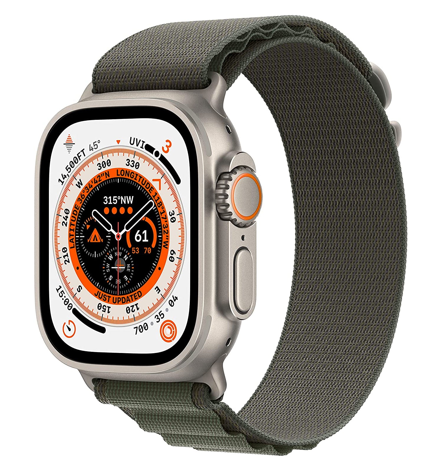 Apple Watch Ultra (GPS + Cellular, 49mm) - Titanium Case with Green Alpine Loop - Medium